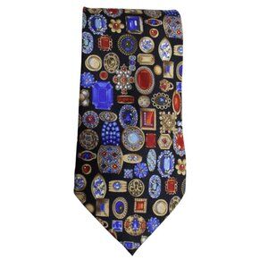 LEONARD PARIS Vintage Silk Tie Rare Numbered Dessin No. 70873 Gemstone Pattern